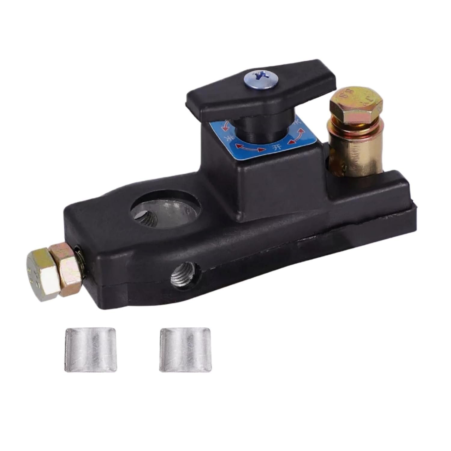 Battery disconnect switch — black body with brass terminals