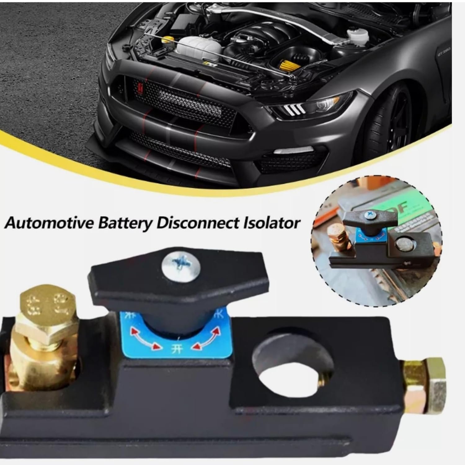 Automotive battery disconnect isolator installed on car